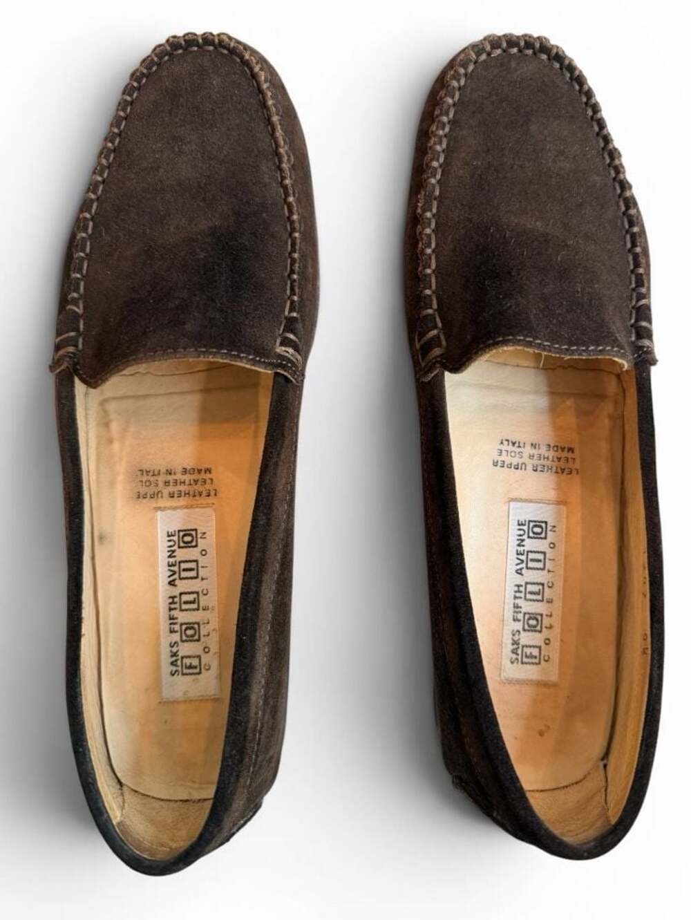 Saks Fifth Avenue Folio Collec Women Brown Suede Drivers Loafers Made in Italy